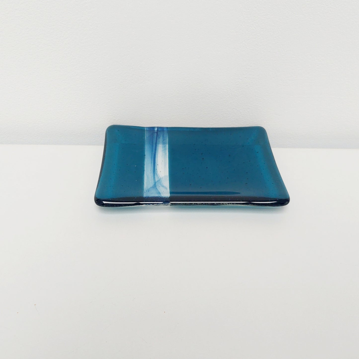 Ocean Glass Art Soap Tray, Handmade Aventurine and Sea Blue Fused Glass Dish