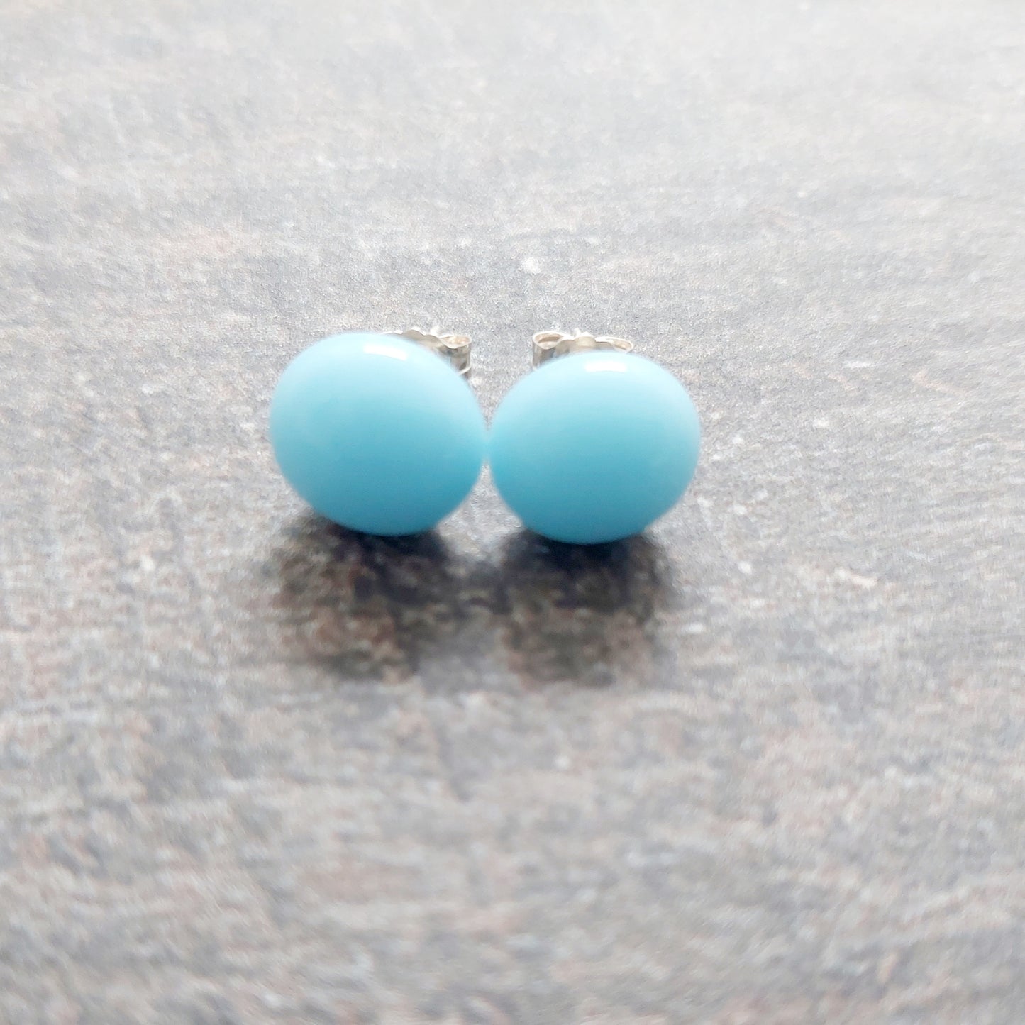 Ice Blue Glass Stud Earrings with Sterling Silver Posts