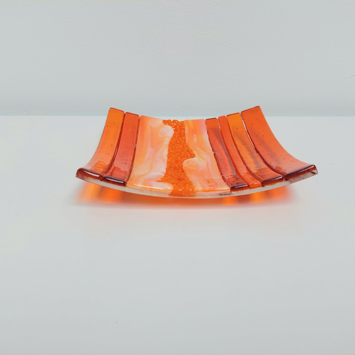 Decorative Orange Glass Art Plate, Handmade Vibrant Orange Fused Glass Plate, Artisanal Coffee Table Centrepiece, Orange Living Room Décor