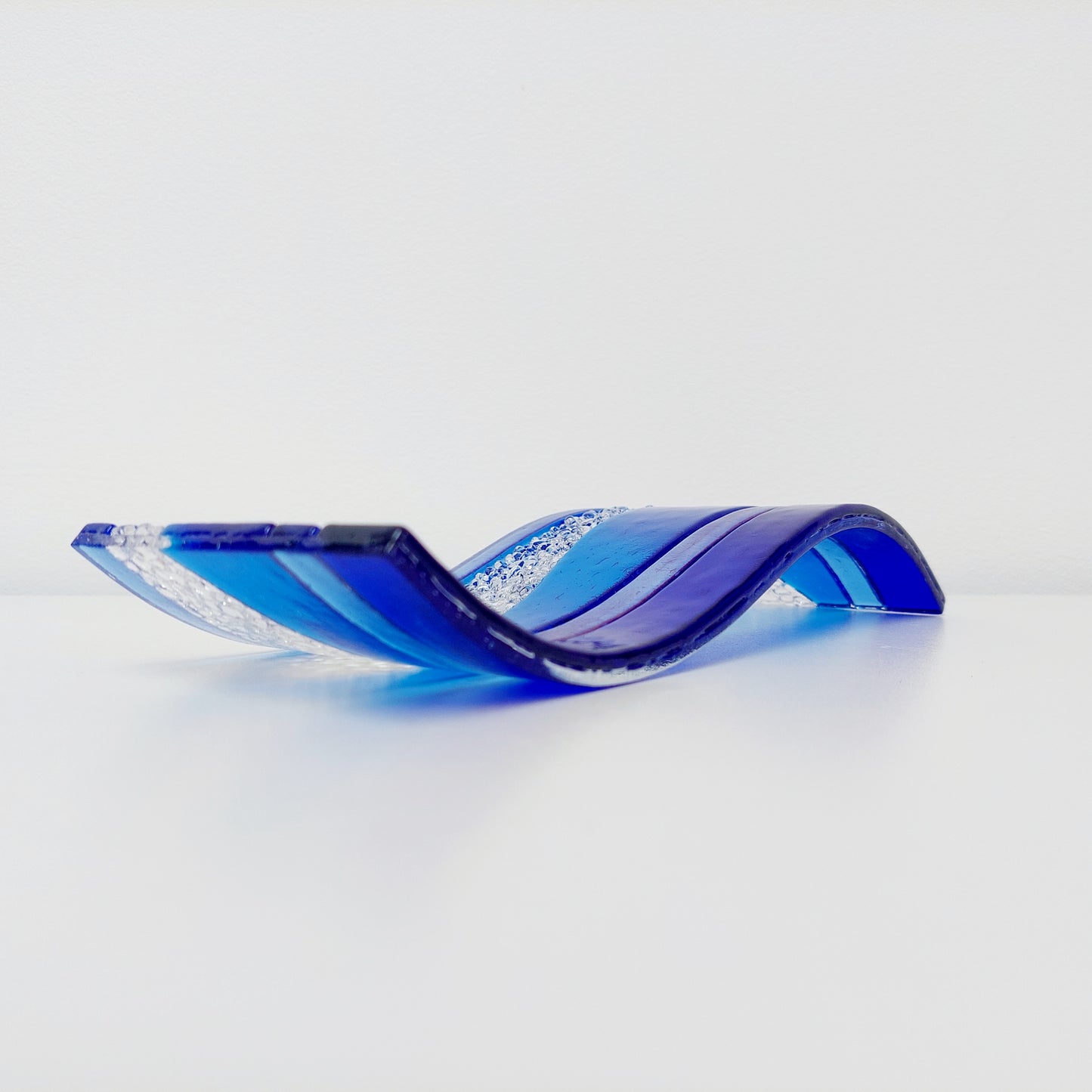 Handmade Blue Kiln Formed Glass Wave, Lake District Ornament