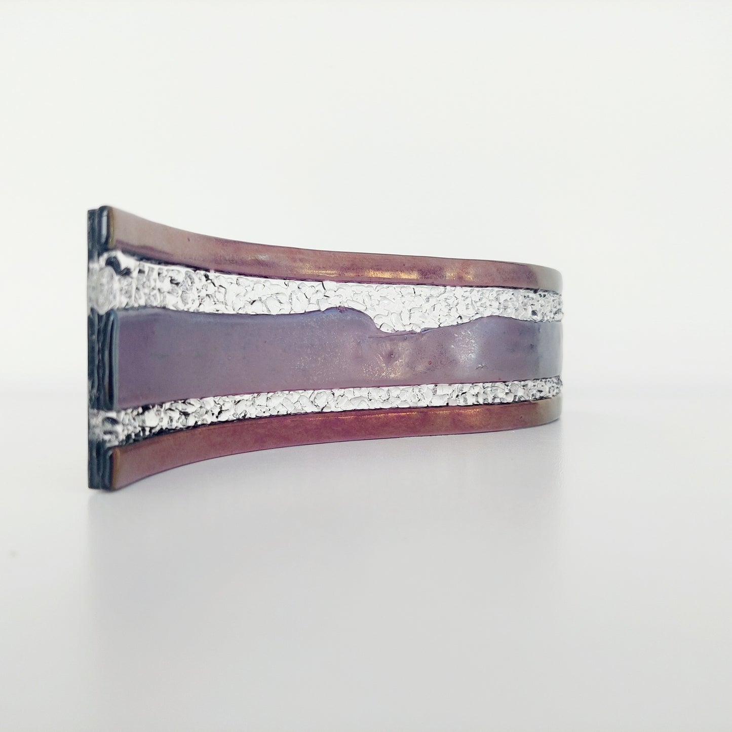 Amethyst Glass Art Ornament, Handmade Iridescent Purple Fused Glass Wave, Luxurious Décor