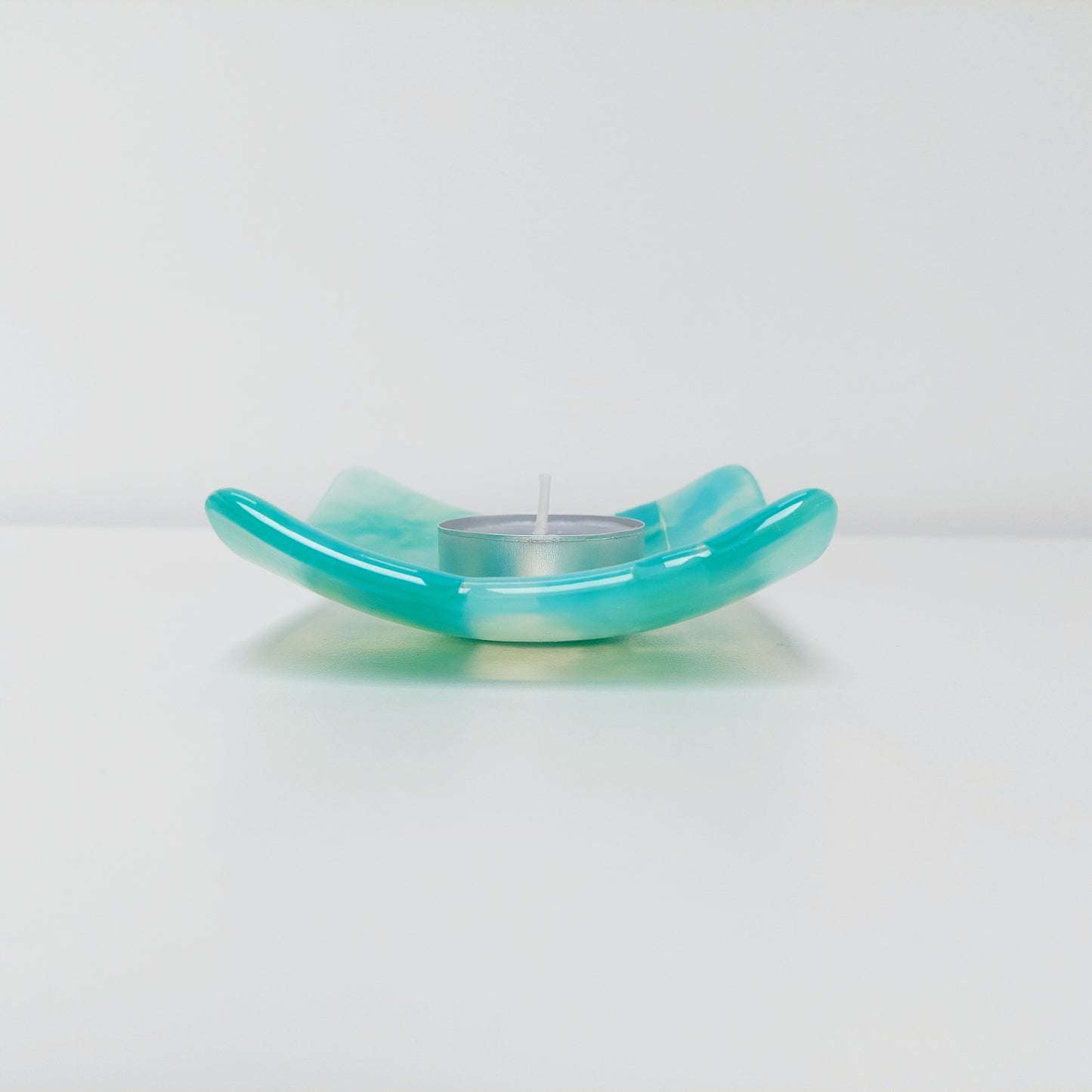 Rydal Water Glass Art Trinket Dish, Handmade Opaline Green and Teal Bedside Table Jewellery Bowl, Natural Green Bedroom Décor, Artisan Gift