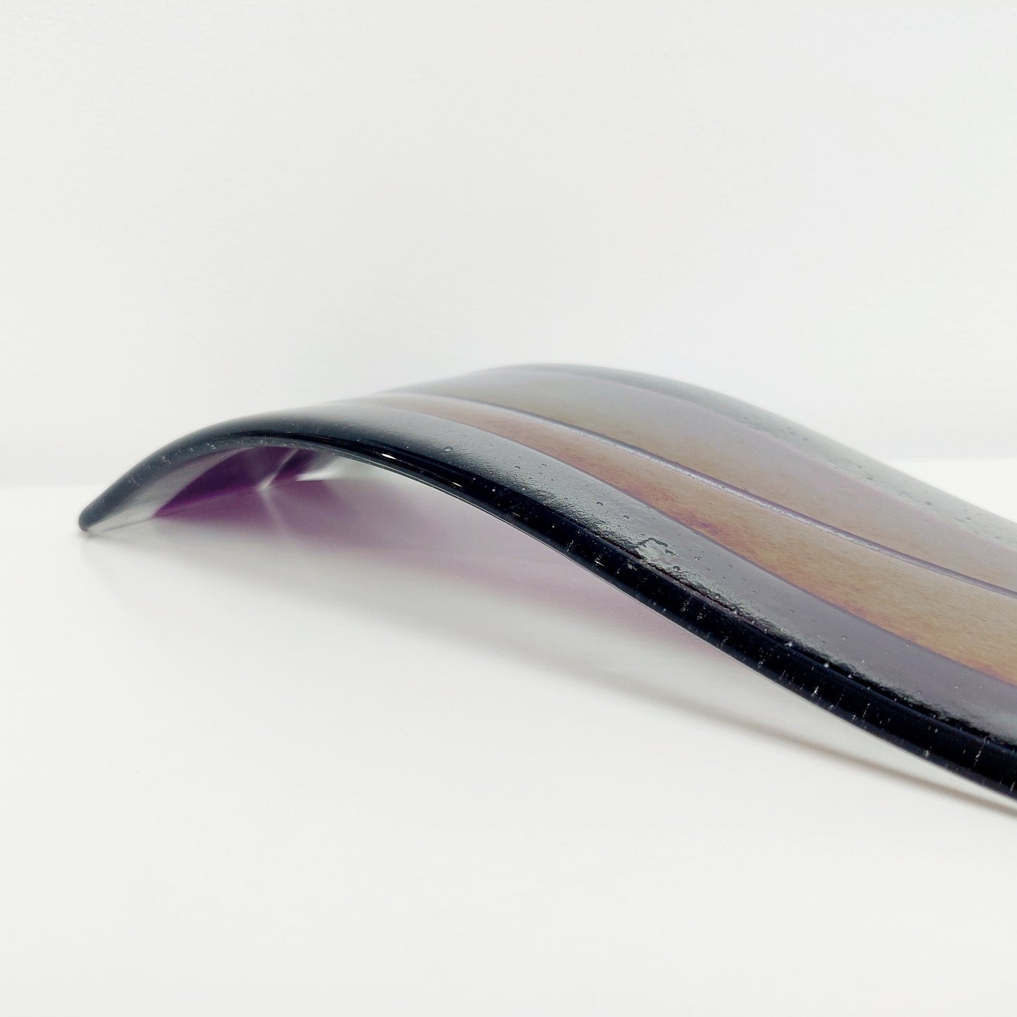 Amethyst and Grey Glass Wave, Large Handmade Iridescent Purple and Silver Grey Glass Art Ornament, Opulent Table Centrepiece, Amethyst Décor