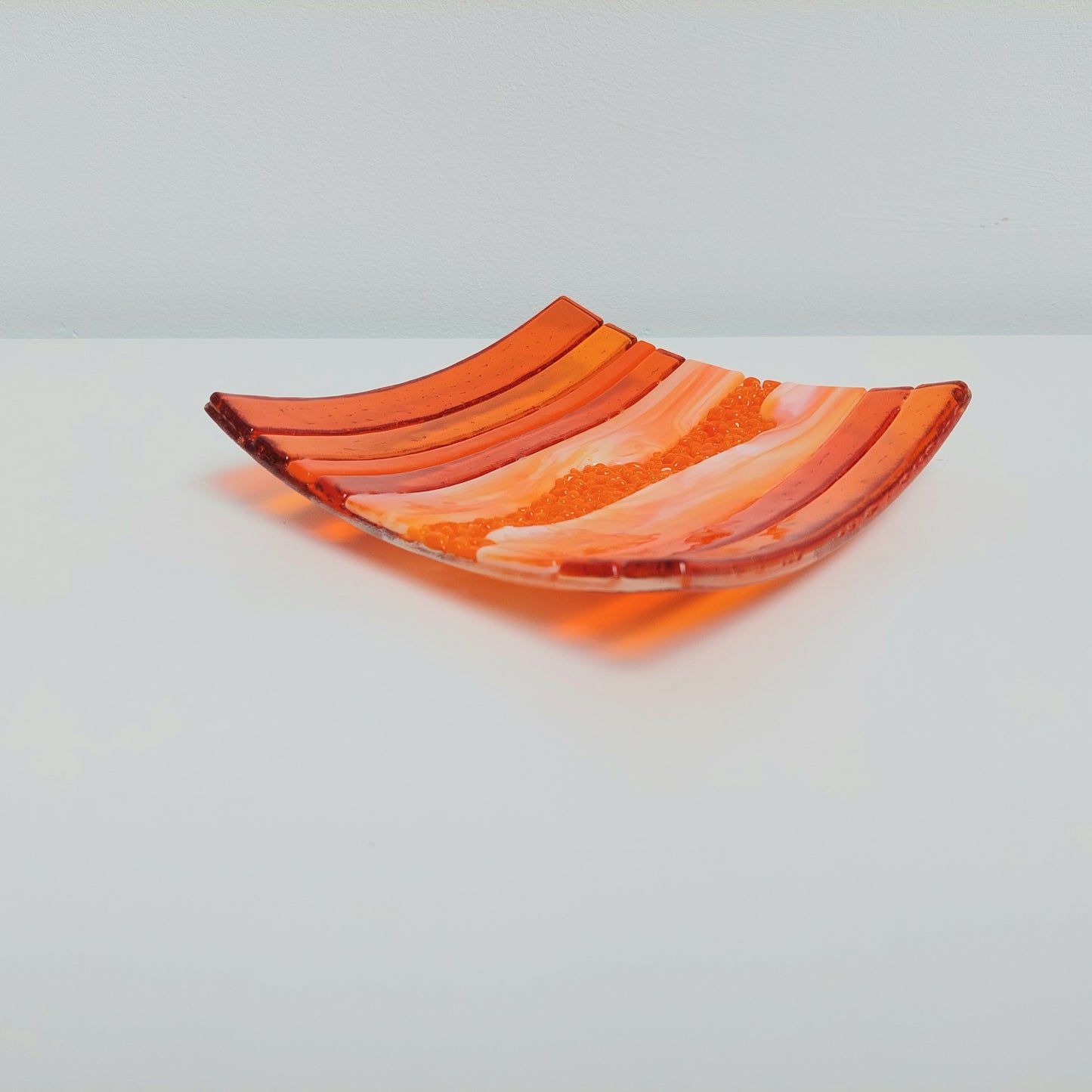 Decorative Orange Glass Art Plate, Handmade Vibrant Orange Fused Glass Plate, Artisanal Coffee Table Centrepiece, Orange Living Room Décor