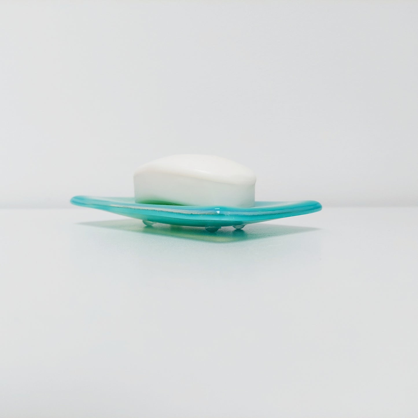 Rydal Water Glass Art Soap Dish, Handmade Opaline Green and Teal Fused Glass Dish, Natural Green Bathroom Décor