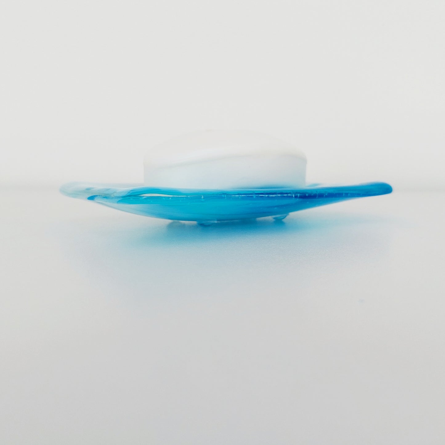 Winter in the Lakes Glass Art Soap Dish, Contemporary Handcrafted Turquoise and White Fused Glass Trinket Dish, Turquoise Bathroom Décor