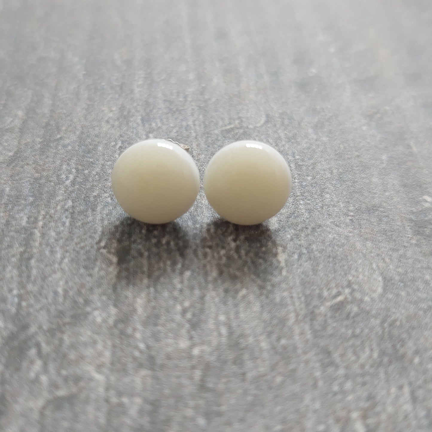French Vanilla Glass Stud Earrings with Sterling Silver Posts, Handmade Cream Studs