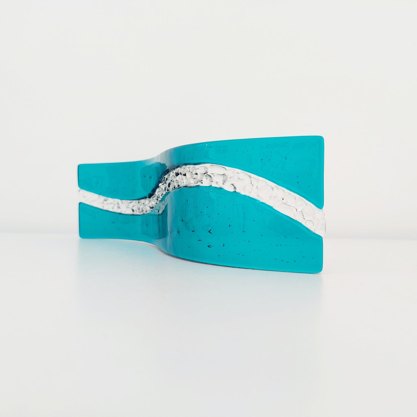 Abstract Teal Glass Art Wave, Contemporary Fused Glass Ornament