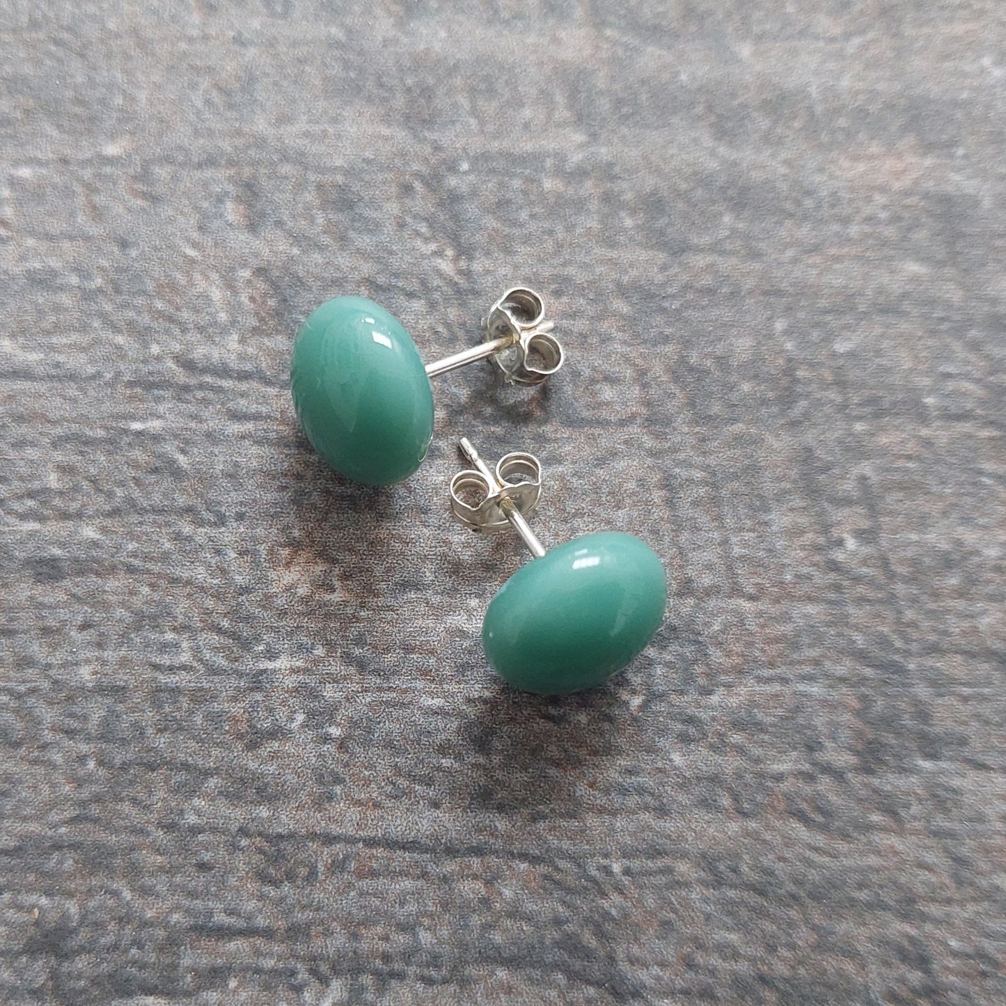Celadon Green Glass Stud Earrings with Sterling Silver Posts