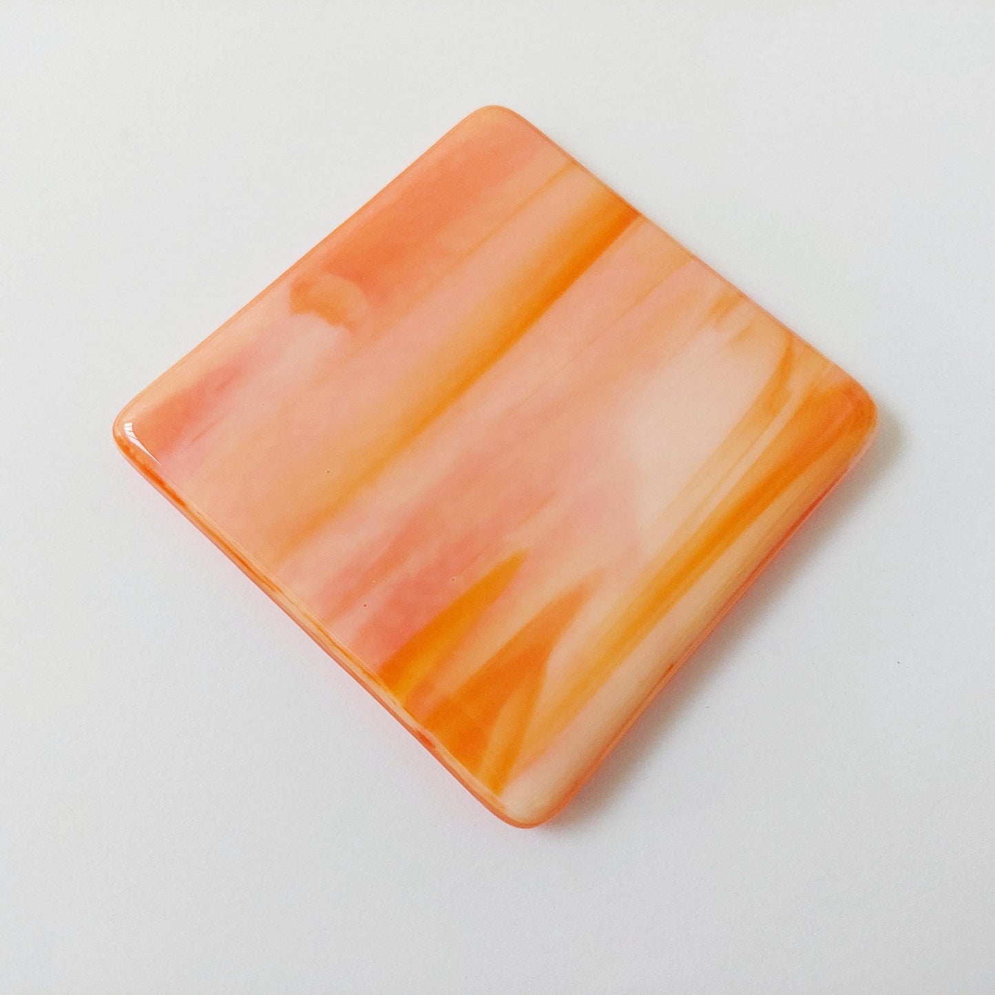 Orange Fused Glass Art Coaster, Handmade Coffee Table Mat, Artisanal Coaster for Office Desk, Orange Décor, Practical Gift for Colleague