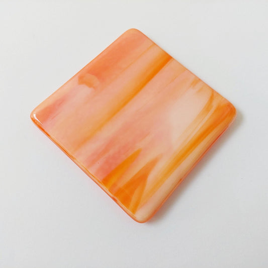 Orange Fused Glass Art Coaster, Handmade Coffee Table Mat, Artisanal Coaster for Office Desk, Orange Décor, Practical Gift for Colleague