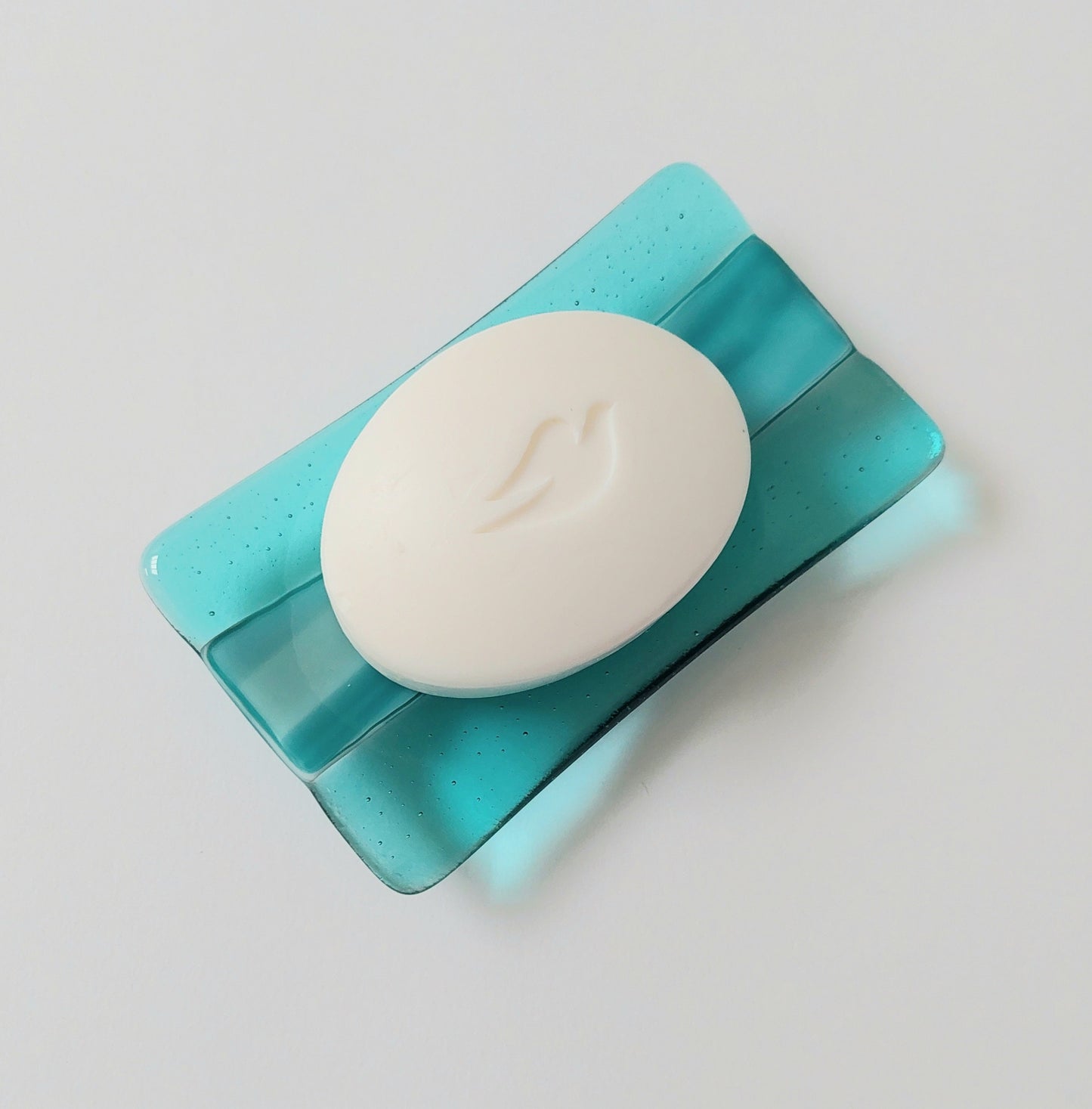 Aqua and Teal Glass Soap Dish Handcrafted in the Lake District