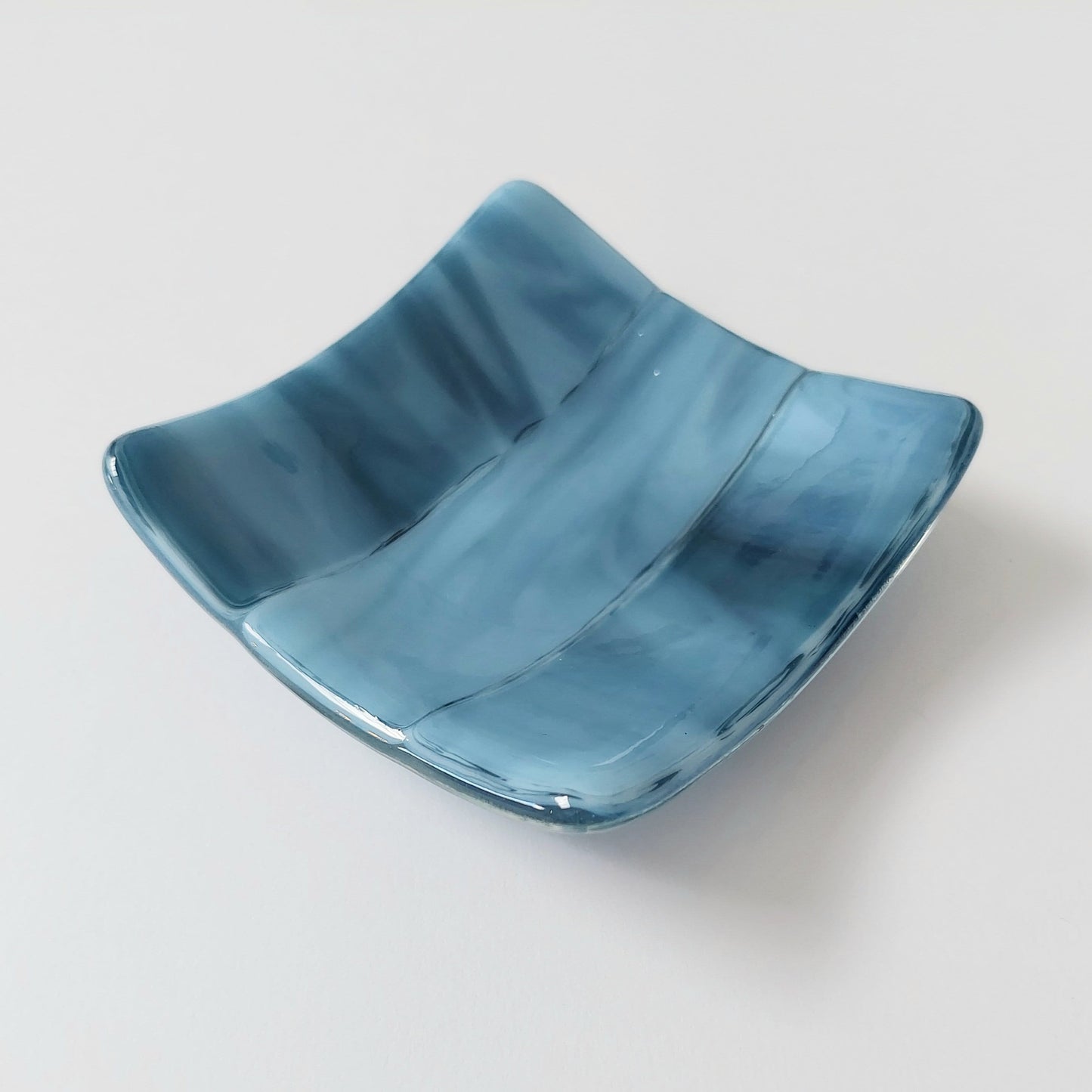 Derwent Water Glass Ring Dish, Handmade Marine Blue Fused Glass Art Trinket Dish, Artisan Glass Earring Bowl, Marine Bedroom Décor