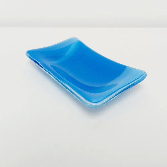 Classic Blue Glass Soap Dish, Handmade Fused Glass Art Trinket Dish, Bedside Table Earring Tray, Blue Bathroom Décor, Practical Artisan Gift