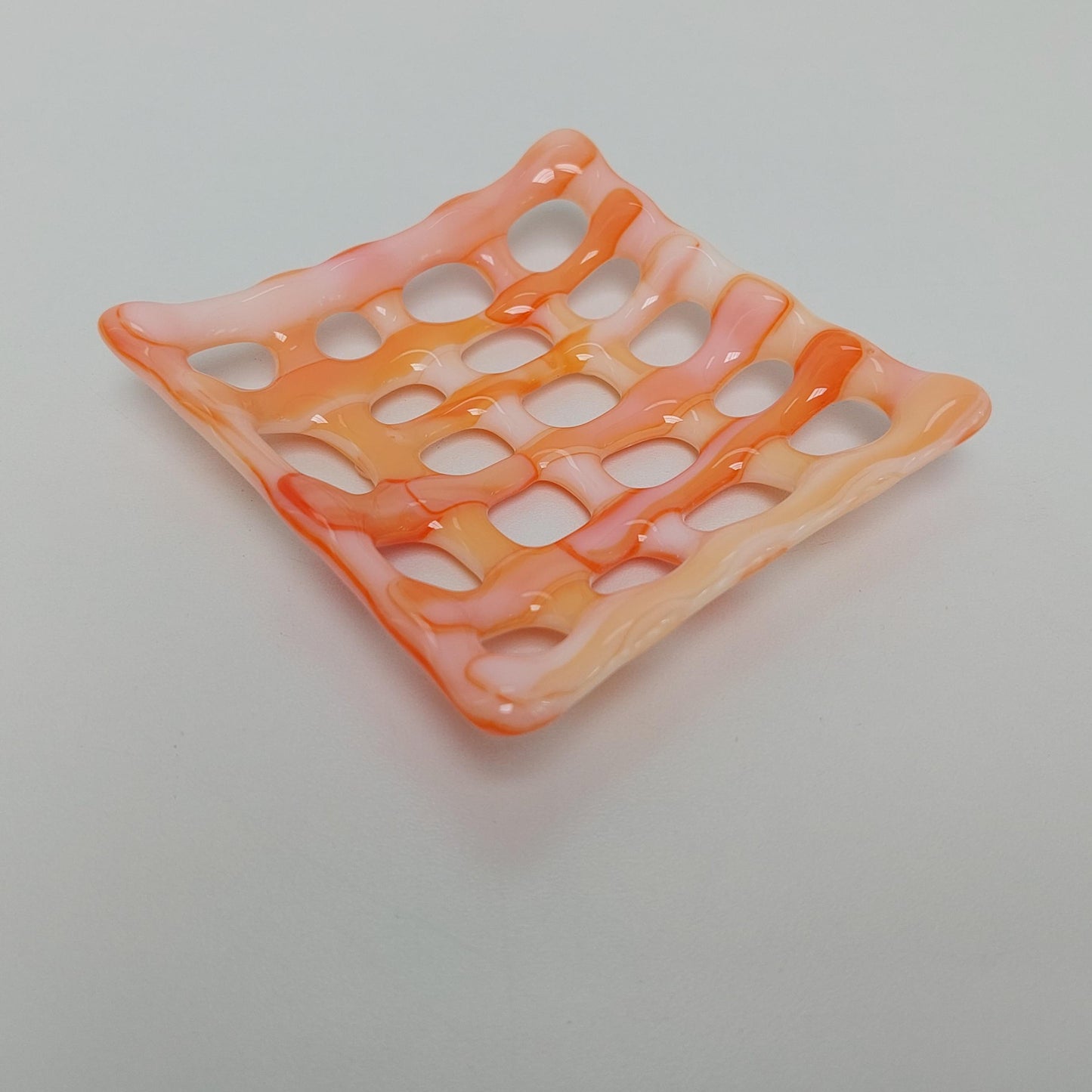 Organic Orange Glass Soap Dish with Holes