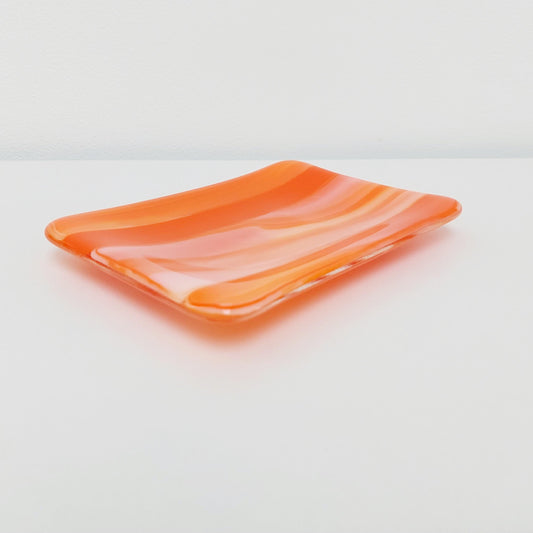 Orange Glass Art Trinket Dish, Vibrant Kiln Formed Glass Soap Tray, Contemporary Orange Earring Tray, Orange Bathroom Décor, Boho Décor