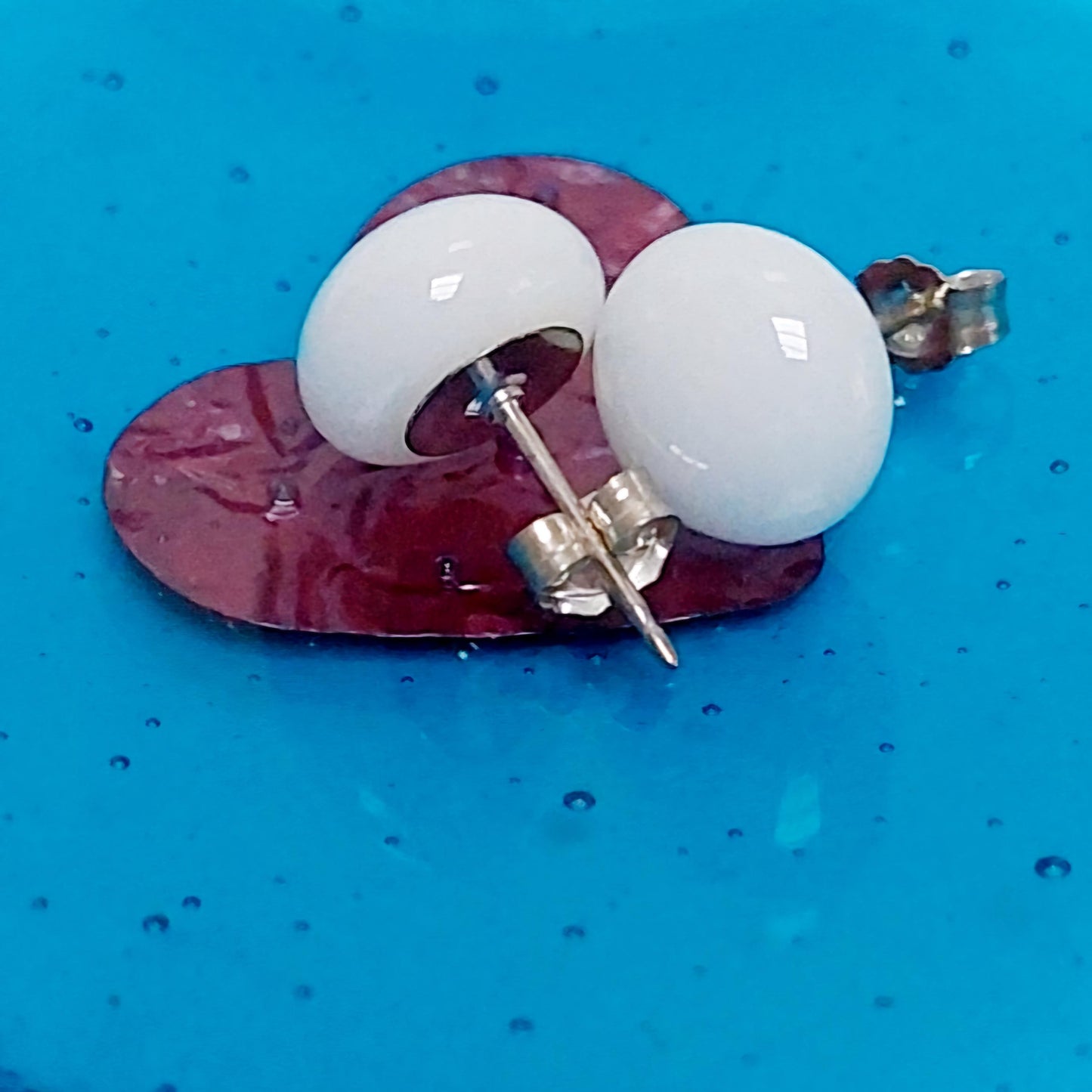 White Fused Glass Stud Earrings with Sterling Silver Posts