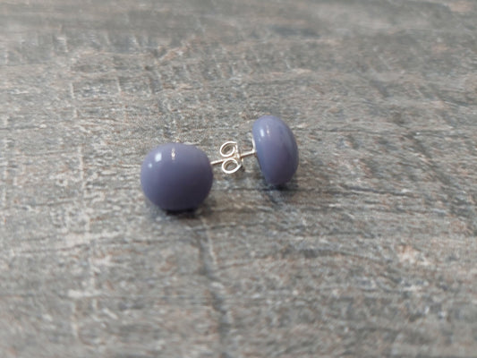 Lavender Fused Glass Studs, Handmade Opalescent Purple Glass Art Stud Earrings with Sterling Silver Posts and Butterflies, Artisan Earrings