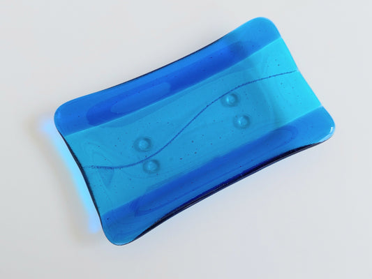 Turquoise and Royal Blue Glass Soap Dish Kiln Formed in the Lake District, Handcrafted Fused Glass Soap Tray, Turquoise Bathroom Décor
