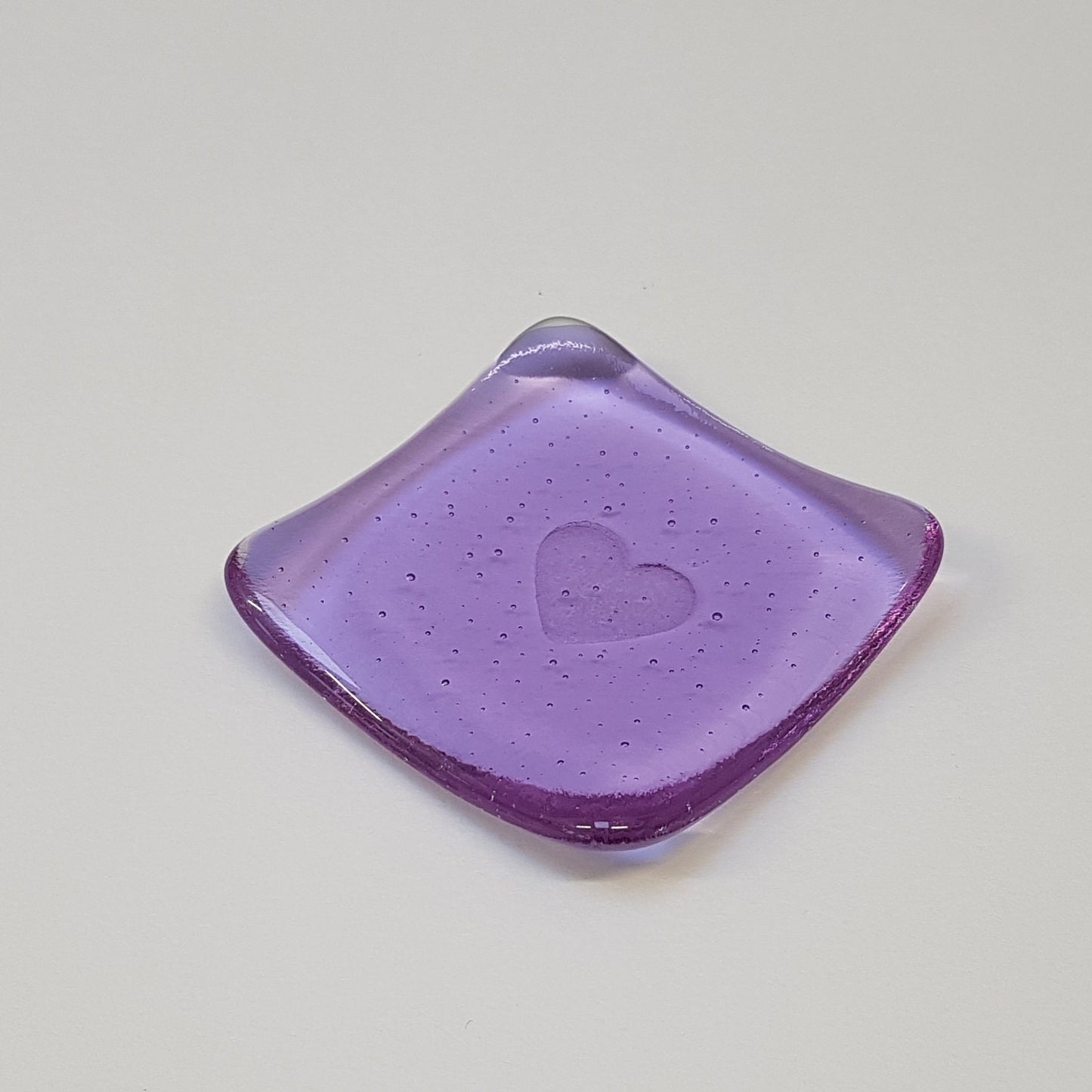 Lilac Glass Heart Ring Dish, Love in the Lakes Light Purple Fused Glass Trinket Dish, Small Bedside Table Earring Bowl, Lilac Bedroom Décor
