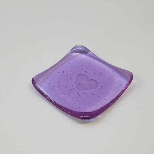 Lilac Glass Heart Ring Dish, Love in the Lakes Light Purple Fused Glass Trinket Dish, Small Bedside Table Earring Bowl, Lilac Bedroom Décor