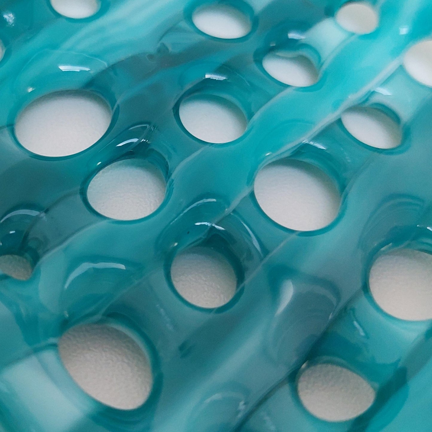 Teal and Aqua Glass Soap Dish with Holes