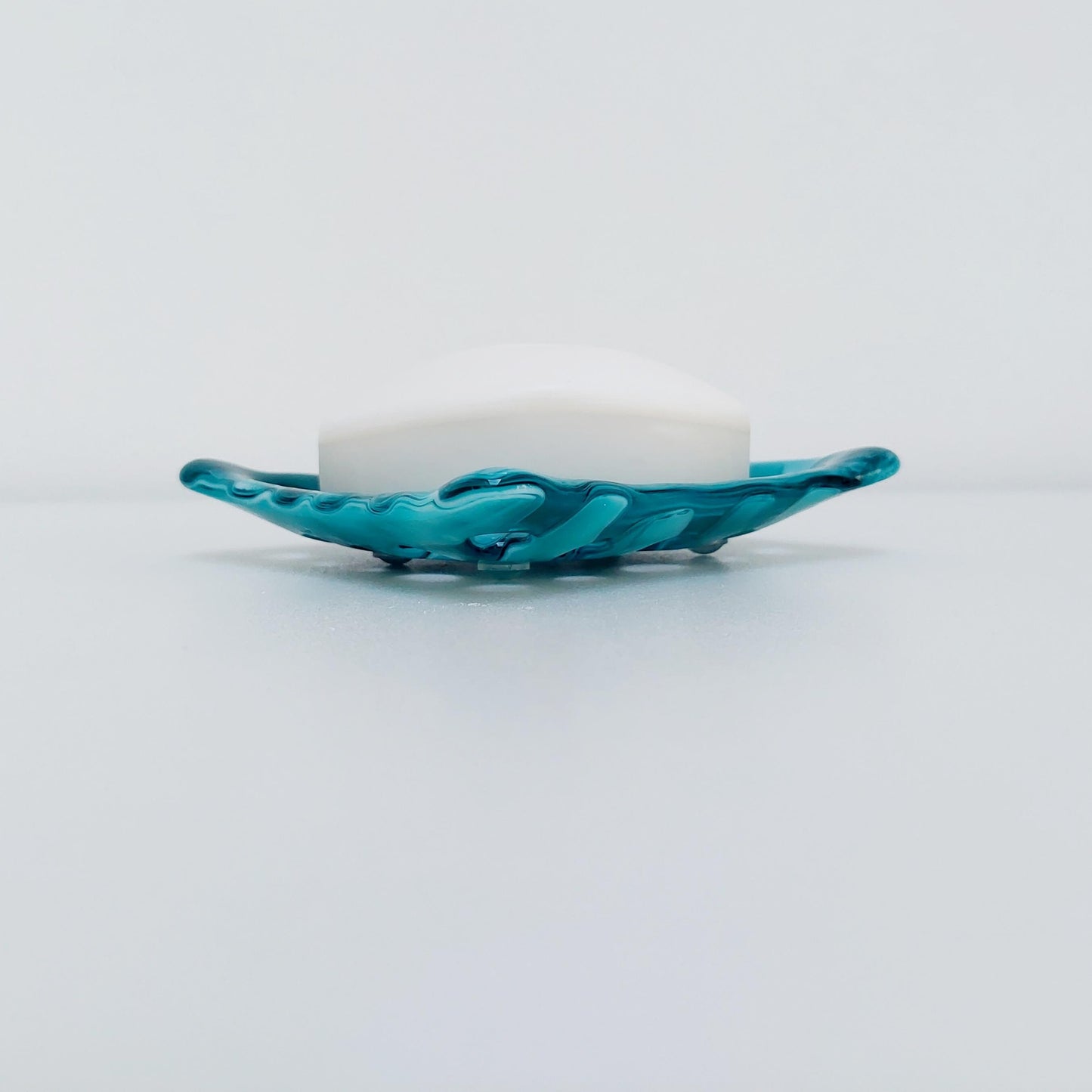 Teal and Aqua Glass Soap Dish with Holes