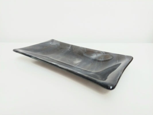 Stone Grey Glass Art Plate, Contemporary Handmade Grey Fused Glass Platter, Artisanal Decorative Coffee Table Tray, Grey Living Room Décor