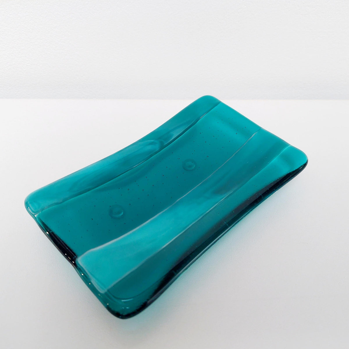 Teal Artisan Glass Soap Dish Handcrafted in the Lake District