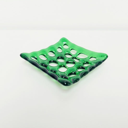 Light Green Glass Soap Dish with Holes