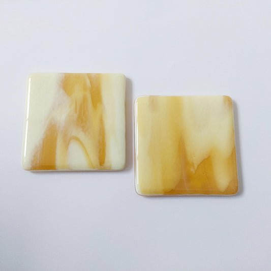 Butterscotch Glass Art Coasters, Handcrafted Cream and Gold Fused Glass Coasters, Unusual Abstract Coffee Table Mats, Luxurious Home Décor
