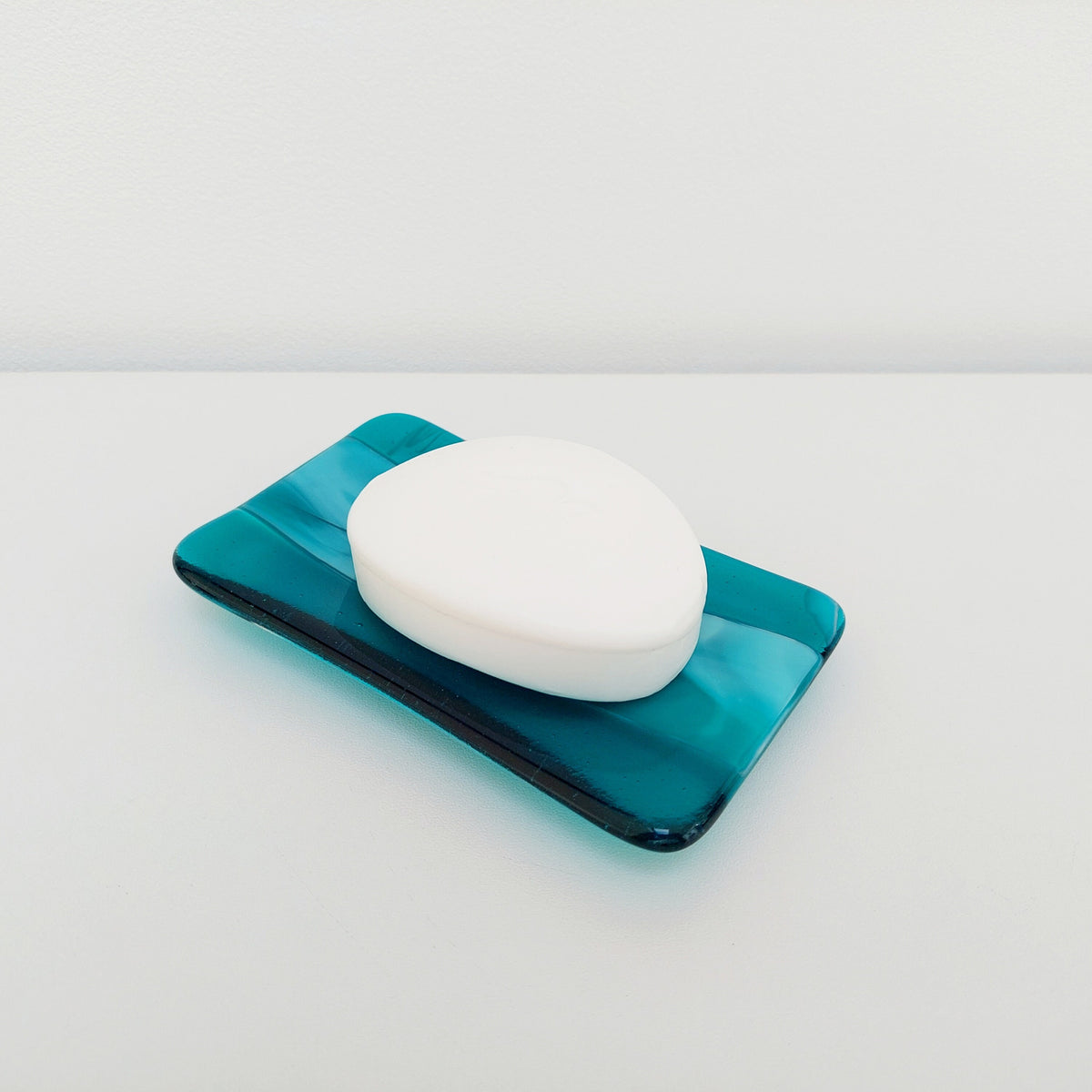 Teal Artisan Glass Soap Dish Handcrafted in the Lake District