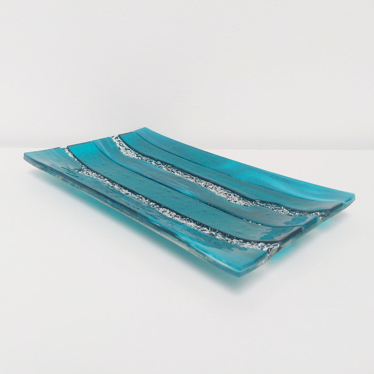 Decorative Teal Glass Art Tray HANDCRAFTED TO ORDER