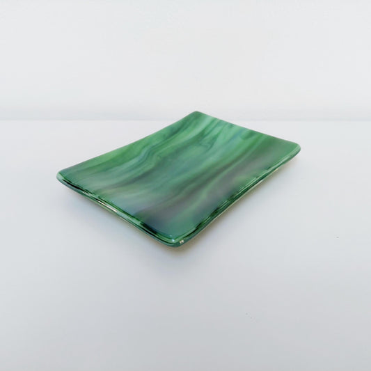 Spring in Grizedale Moss and Forest Green Fused Glass Trinket Dish, Handmade Opalescent Green Glass Soap Dish, Natural Green Bathroom Décor