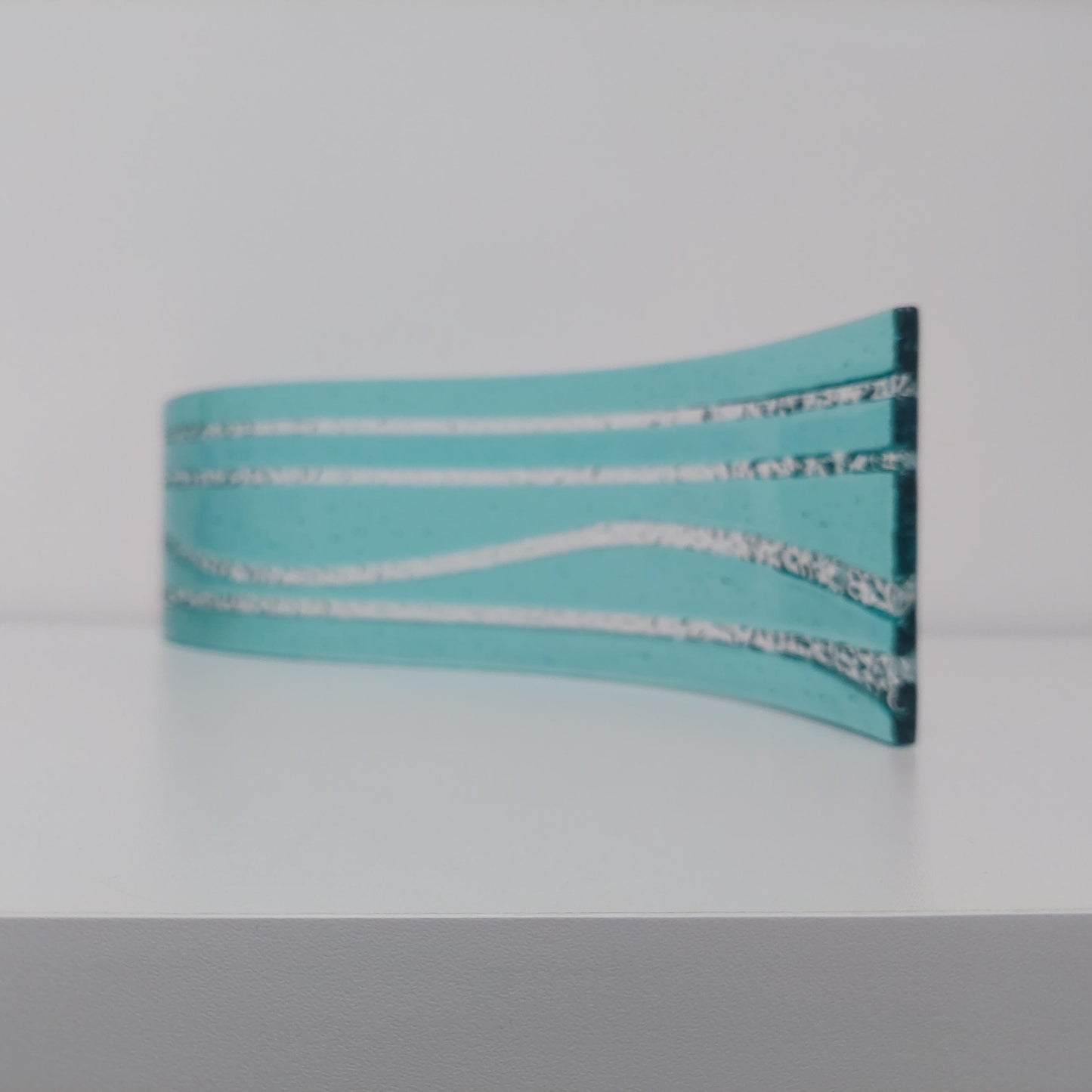 Large Abstract Aqua Glass Wave, Handmade Fused Glass Mantlepiece Ornament, Living Room Statement Piece, Aquamarine Décor, Beach House Décor