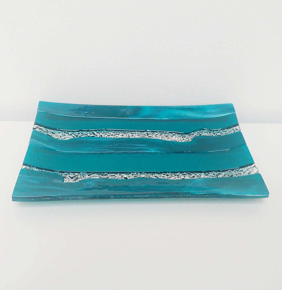 Decorative Teal Glass Art Tray HANDCRAFTED TO ORDER