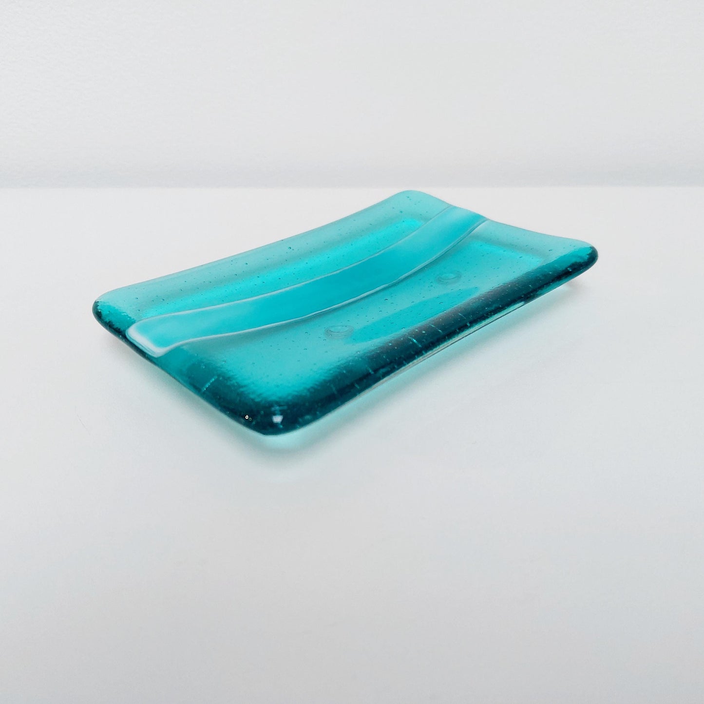 Aqua and Teal Glass Soap Dish Handcrafted in the Lake District