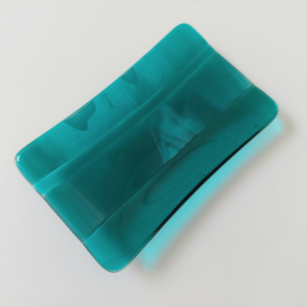 Teal Artisan Glass Soap Dish Handcrafted in the Lake District