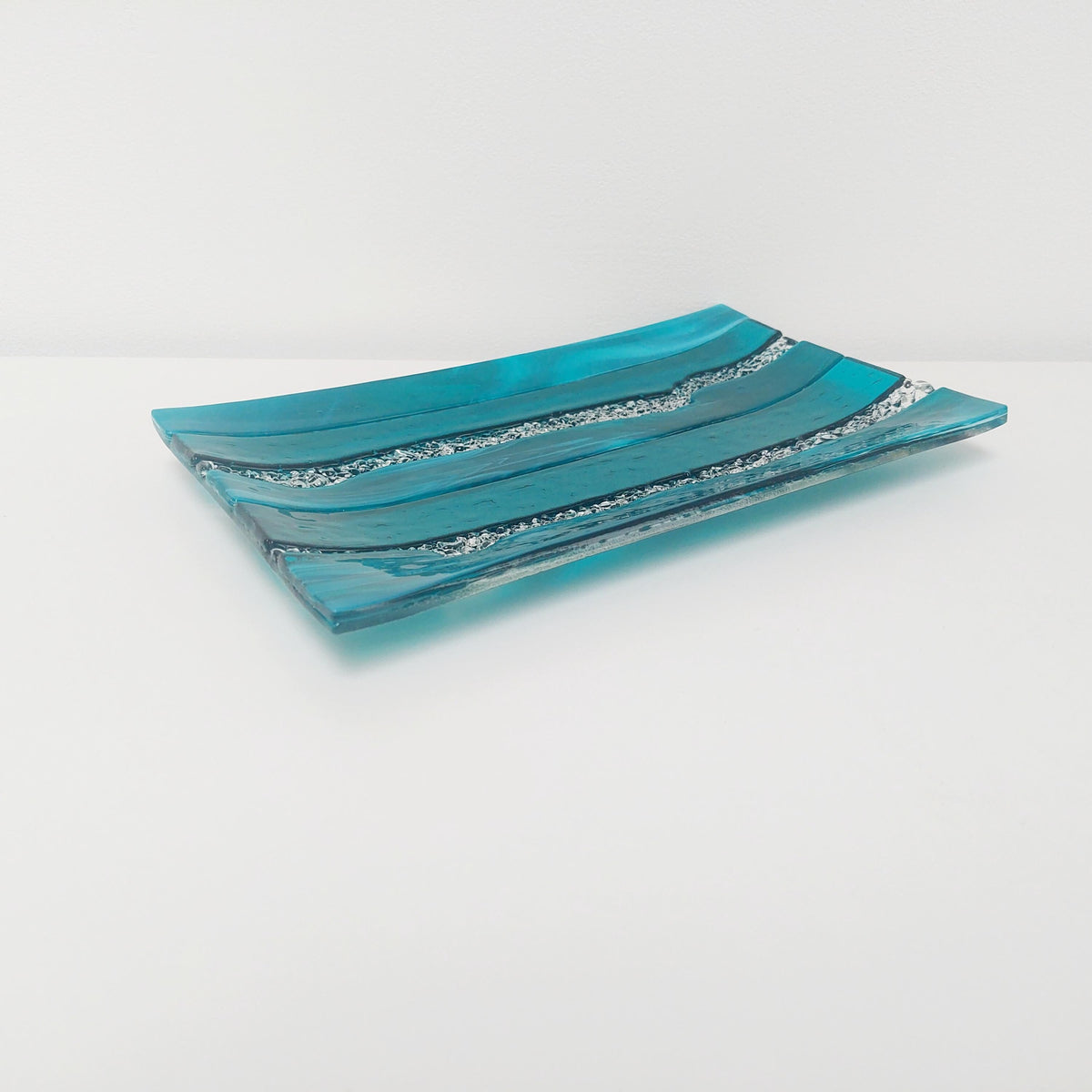 Decorative Teal Glass Art Tray HANDCRAFTED TO ORDER