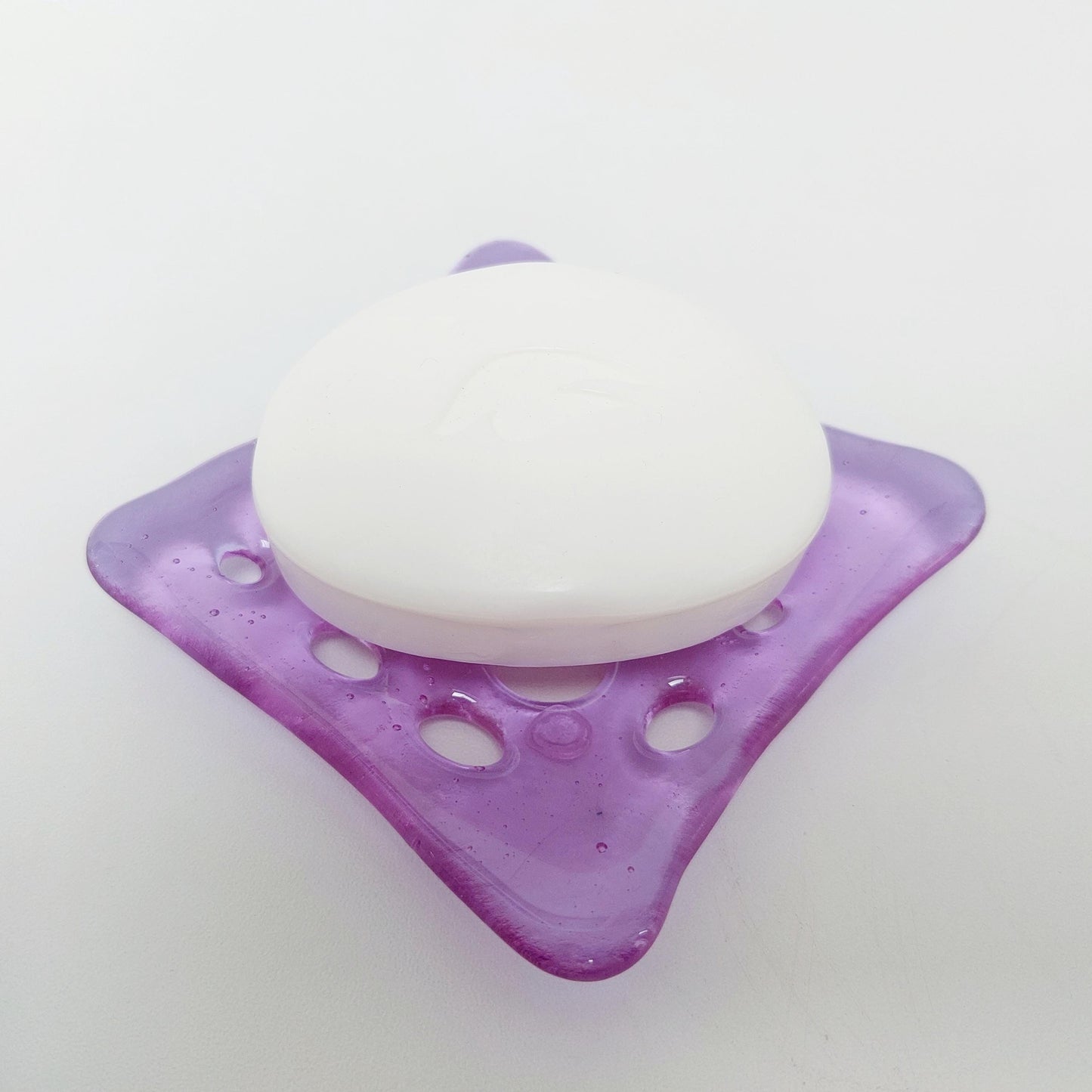 Handmade Lilac Glass Soap Dish with Holes