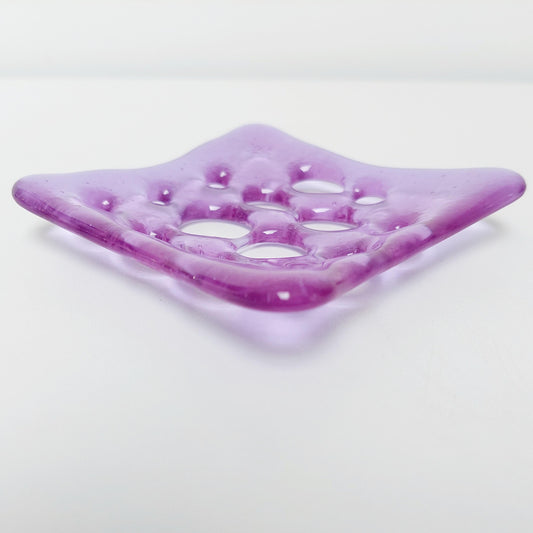 Handmade Lilac Glass Soap Dish with Holes