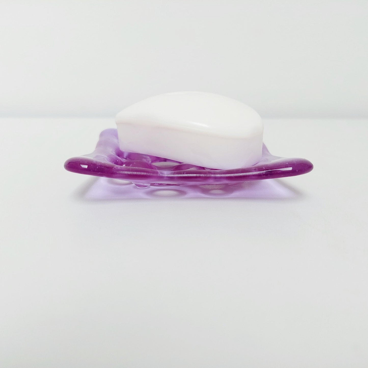 Handmade Lilac Glass Soap Dish with Holes