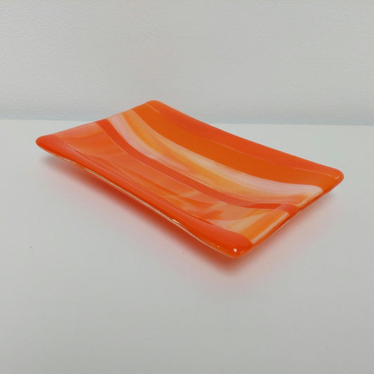 Artisanal Orange Glass Trinket Dish, Handmade Fused Glass Soap Tray, Orange Bathroom Décor, Contemporary Jewelry Tray, Orange Bedroom Décor