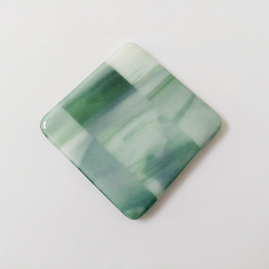 Winter on the Fells Coaster, Handmade Green Fused Glass Art Coaster Kiln Formed in the Lake District, Bedside Table Mat, Green Bedroom Décor