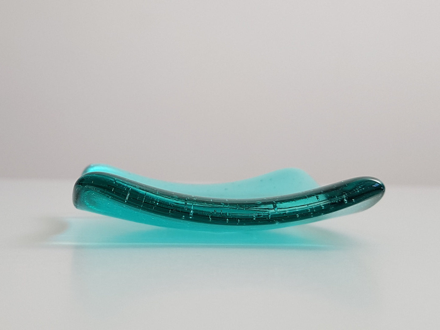 Aqua Glass Heart Ring Bowl, Small Handmade Trinket Dish