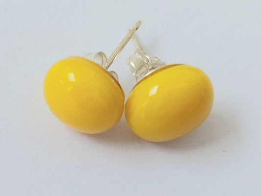 Sunshine Yellow Glass Stud Earrings with Sterling Silver Posts and Butterfly Closures, Small Fused Glass Studs, Vibrant Yellow Earrings