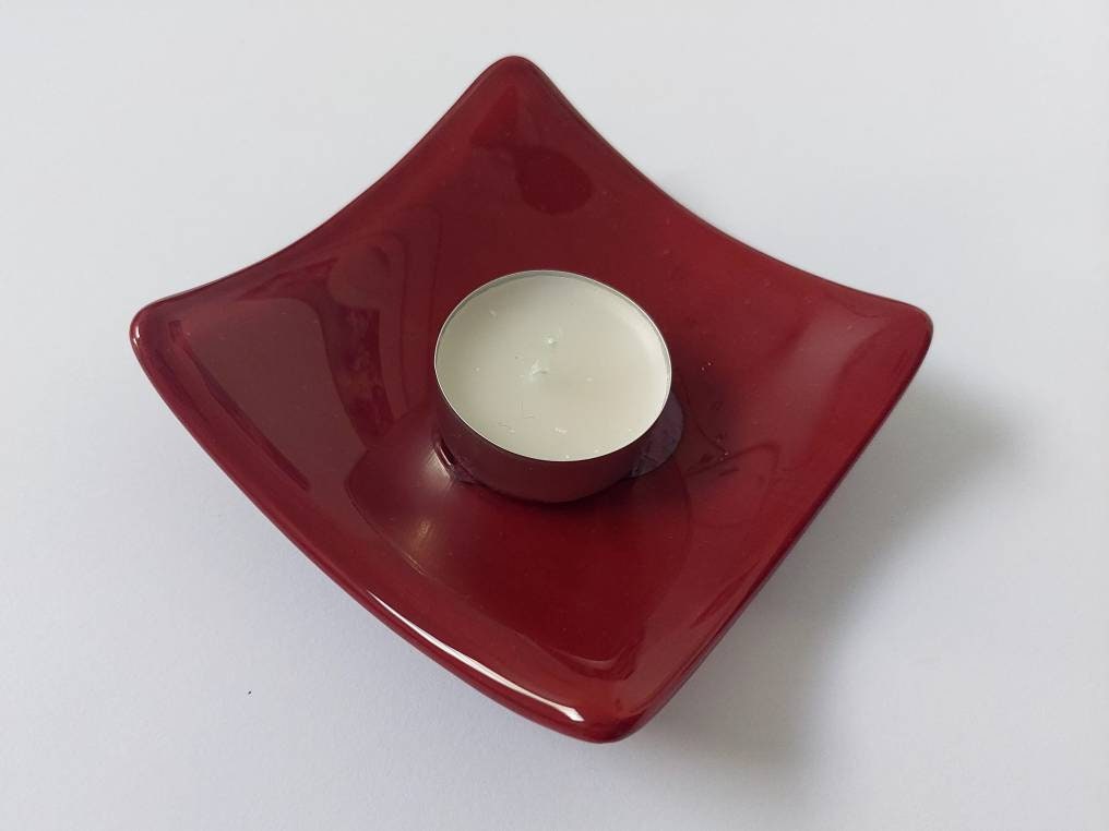 Dark Red Glass Heart Dish, Handmade Trinket Bowl