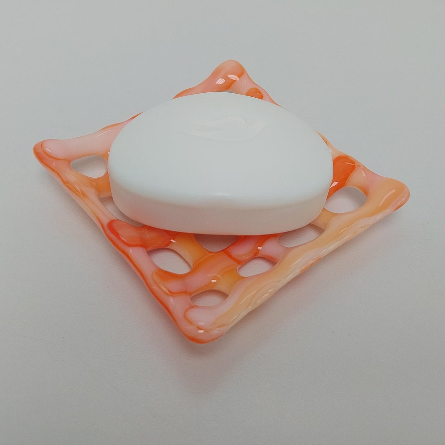 Organic Orange Glass Soap Dish with Holes