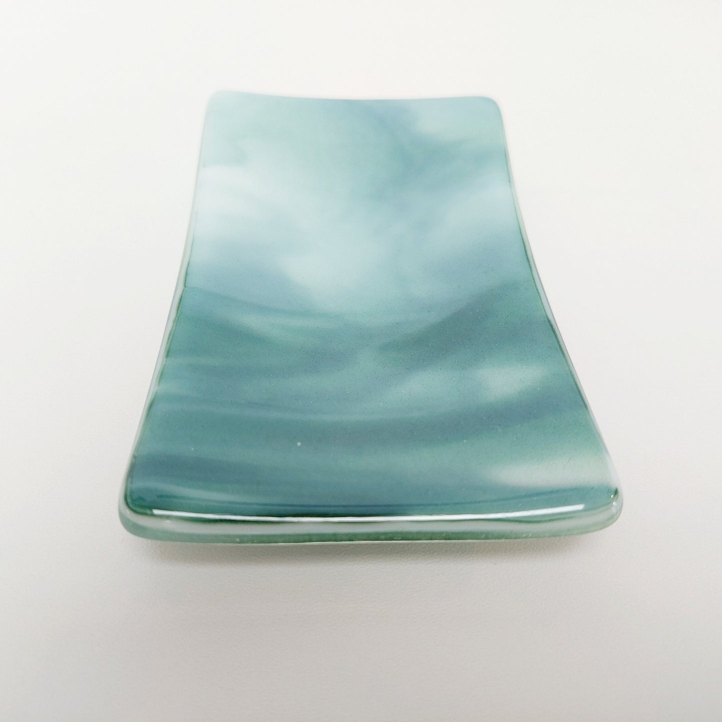 Summer on the Fells Glass Art Dish, Handmade Aventurine Green Fused Glass Soap Tray, Artisan Bedside Table Trinket Dish, Natural Green Décor