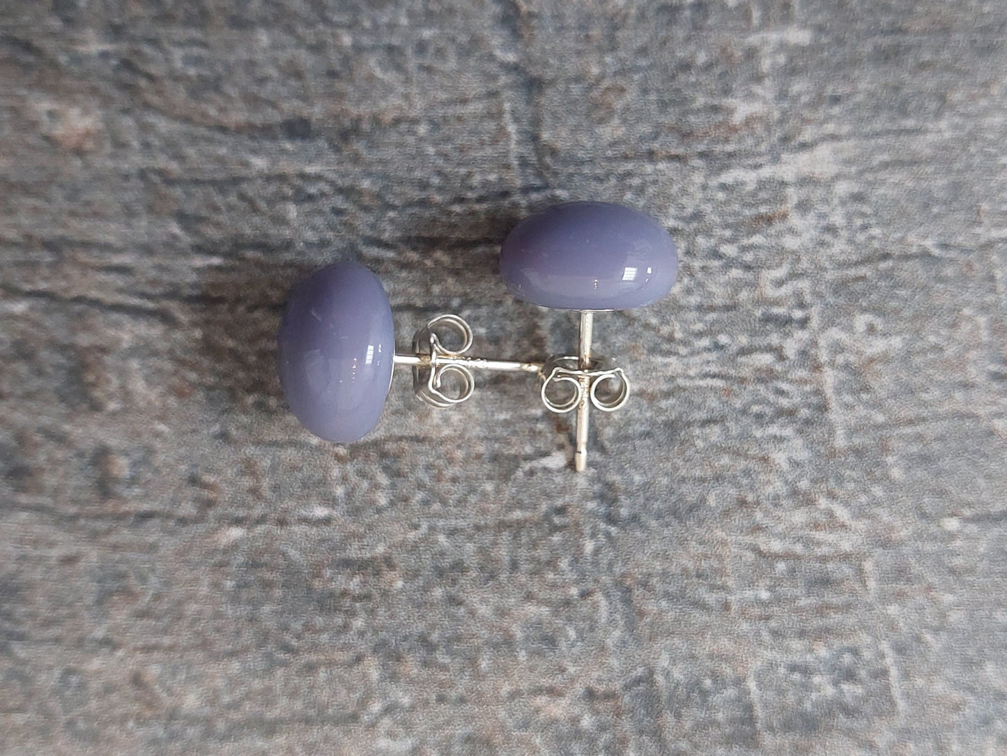 Lavender Fused Glass Studs, Handmade Opalescent Purple Glass Art Stud Earrings with Sterling Silver Posts and Butterflies, Artisan Earrings